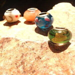 (Lot), Murano, Gold Aventurine, Lampwork and Rose Quartz, Sterling Beads